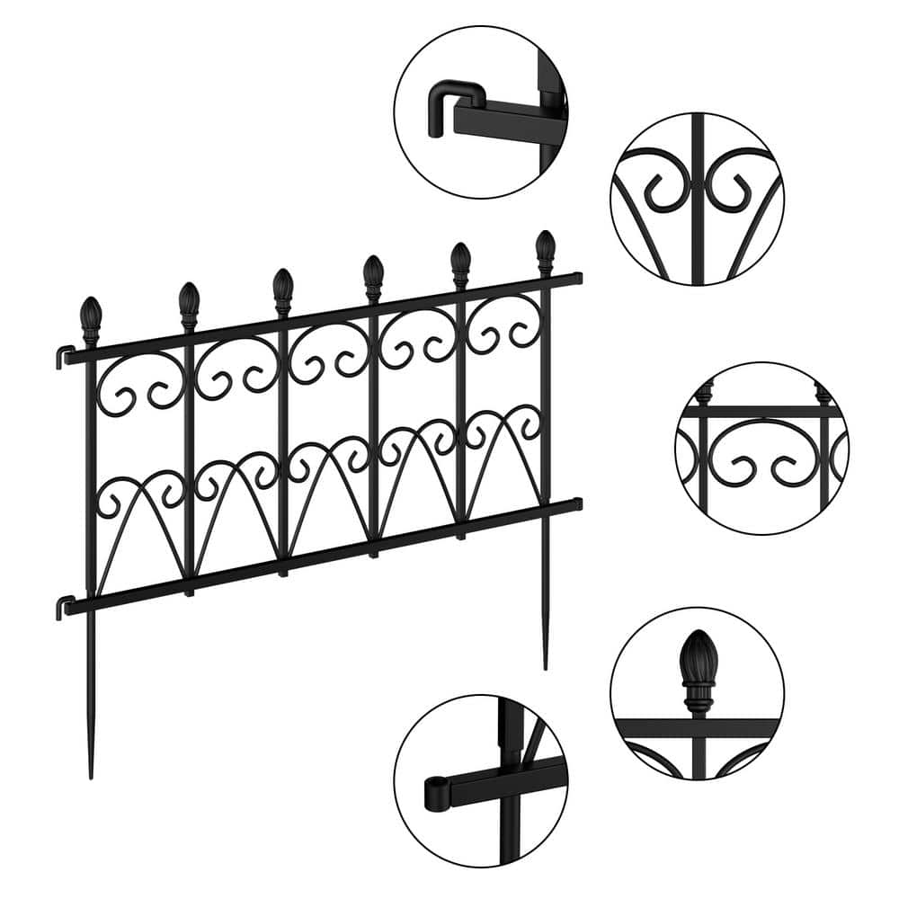 WIAWG 16.9 in. H x 20 in. W Black Stainless steel Garden Fence Panel Rustproof Decorative Garden Fence (4-Pack) WFKF170291-QKC