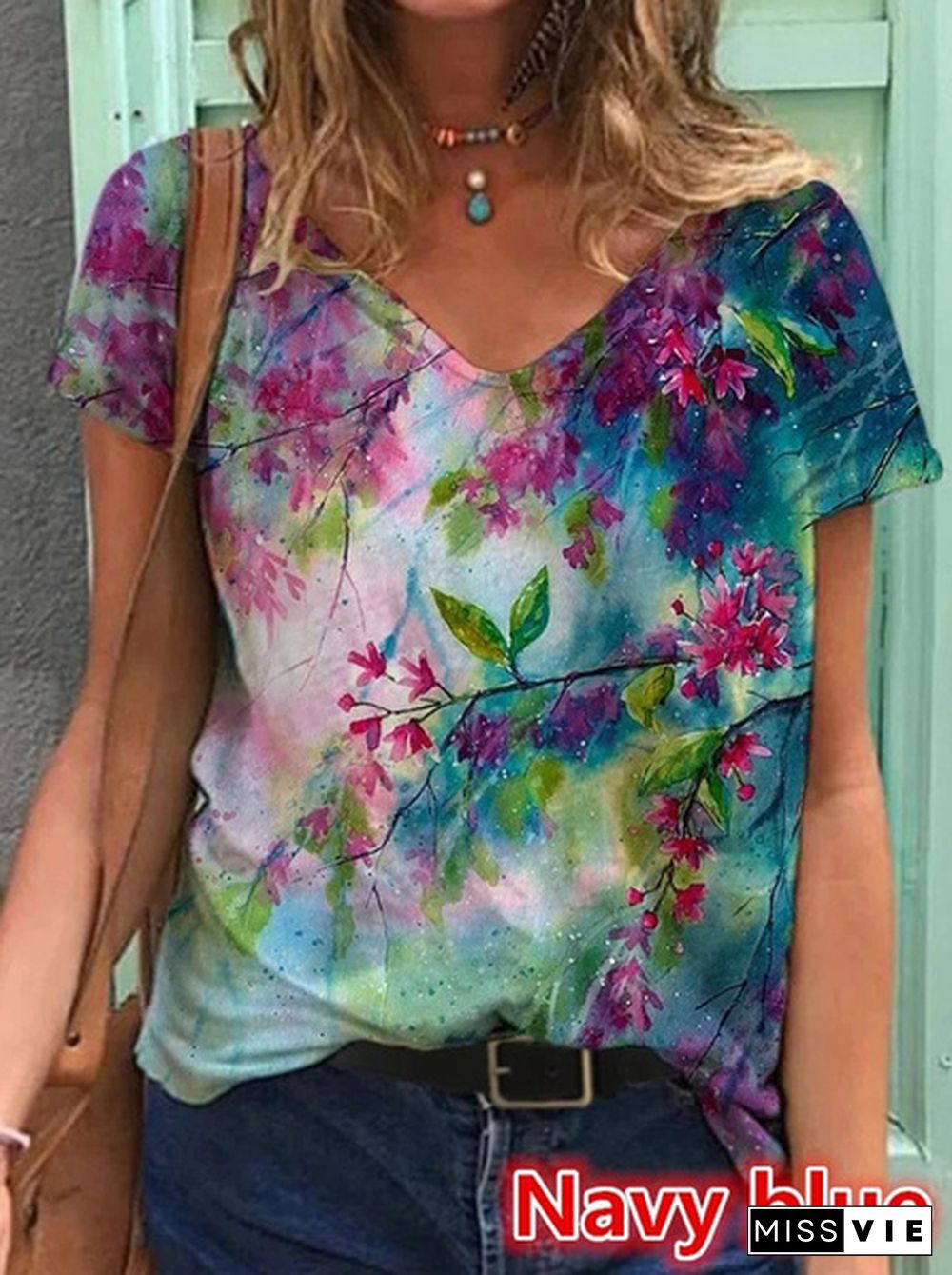 Women Abstract Flower Print Short Sleeve T-Shirts Summer New Fashion Lady V-Neck Loose Cotton Tops Plus Size S-5XL Shirts