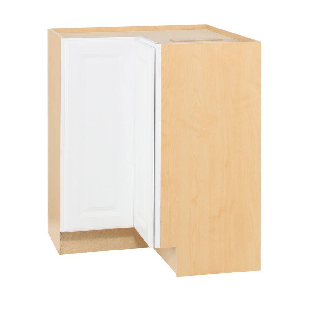 Hampton Bay Hampton 28.5 in. W x 34.5 in. D x x 34.5 in. H in Stain White Raised Pane Assembled Lazy Susan Corner Base Cabinet KBLS36-SW