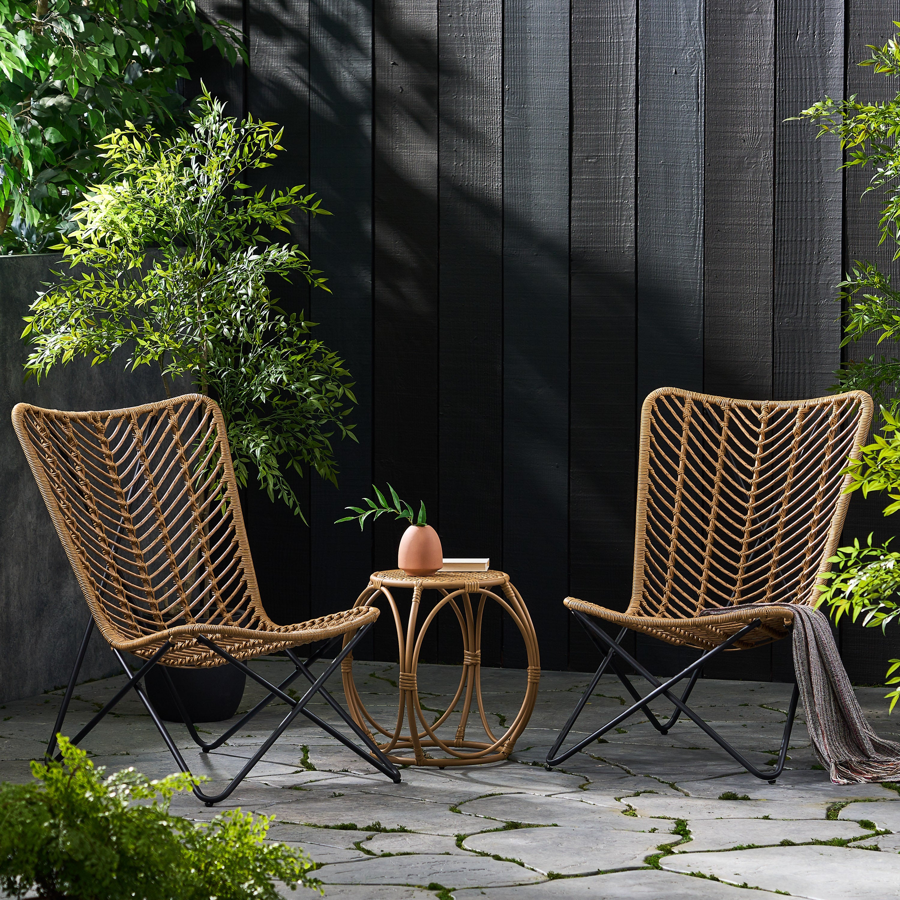 Juan Outdoor Wicker 3 Piece Chat Set