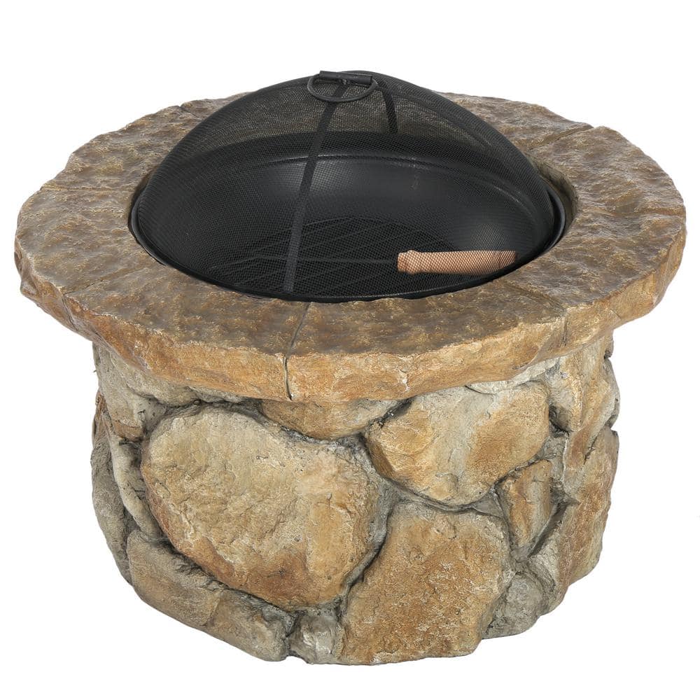 Noble House Samson 34 in. x 21 in. Round Cement Wood Burning Fire Pit in Natural 11833