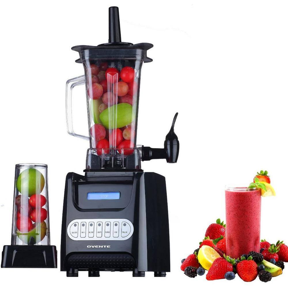 OVENTE 13.5 oz. 1000-Watt Black Robust Professional Blender with BPA Free, Blender Jar Travel Mug and Tamper BLH1000B