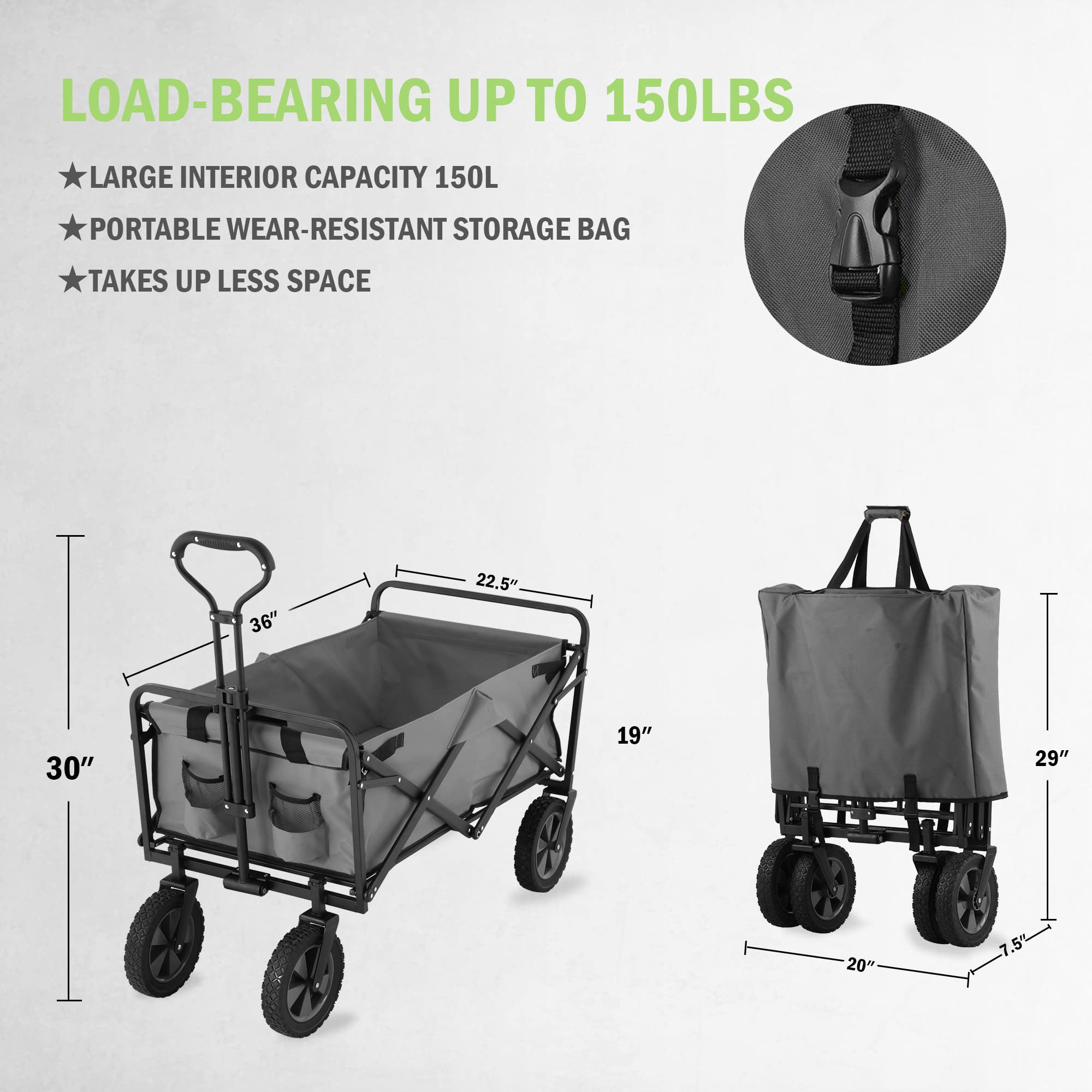 APOLLOLIFT 220 lbs Folding Wagon Utility Garden Cart Collapsible for Outdoor Camping Grey