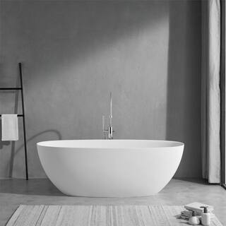 Modland Patsy 65 in. Stone Resin Flatbottom Freestanding Bathtub in White HDPS04W65