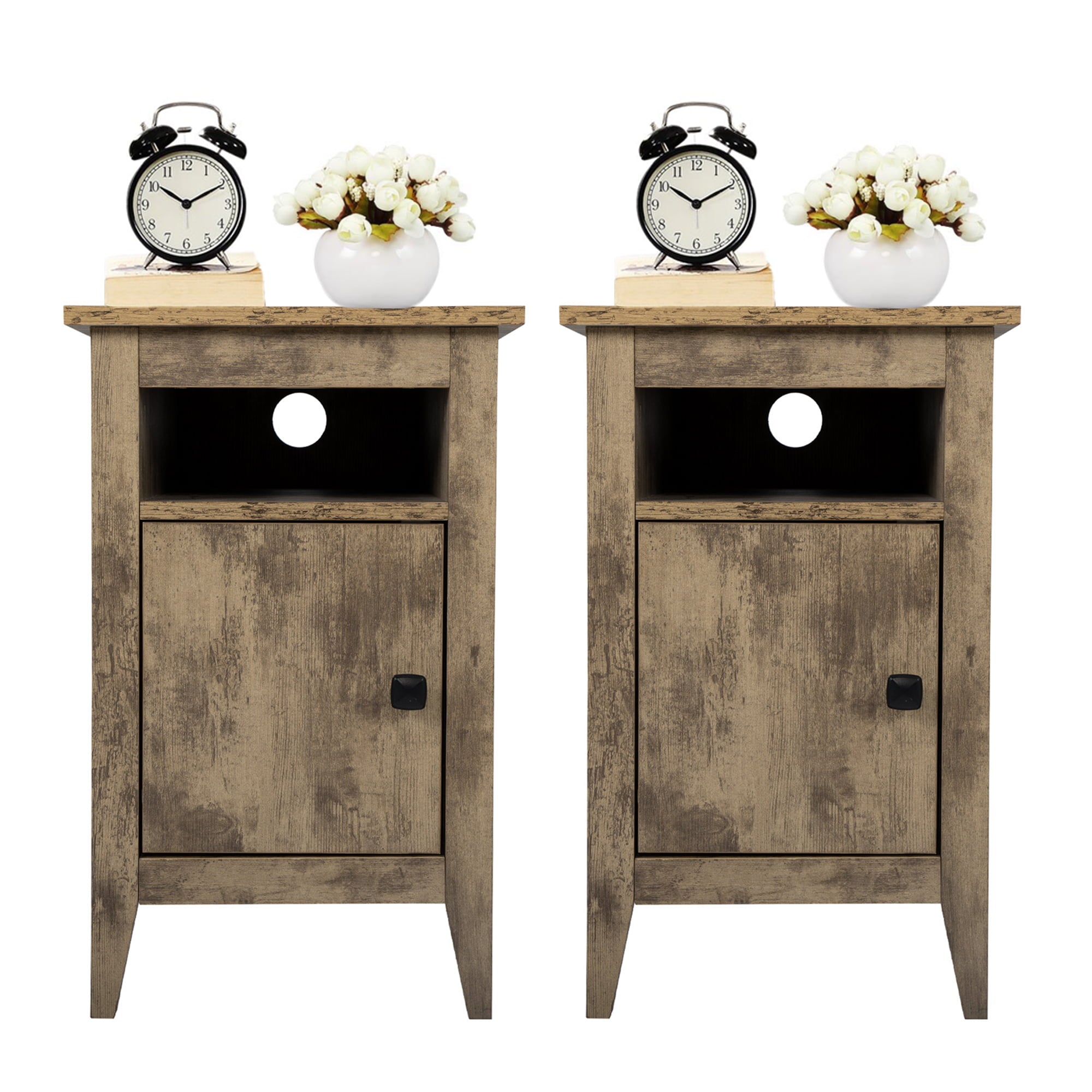 LOAOL Set of 2 Classical Nightstand, End Table with 1 Drawer for Bedroom, Brown