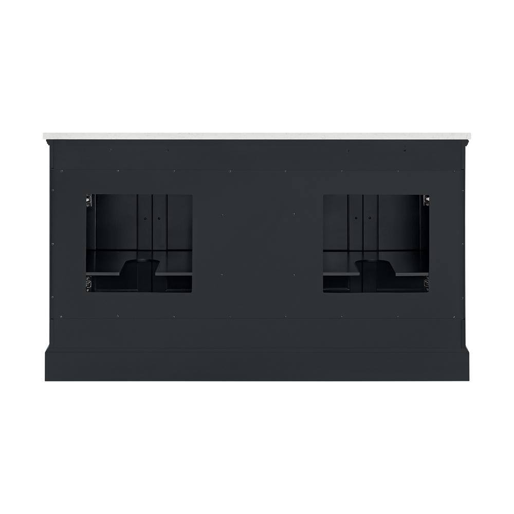 Home Decorators Collection Gillinger 60 in. W x 22 in. D x 35 in. H Double Sink Bath Vanity in Black Rattan with Engineered Carrara Top and Sink 1906VA60-312925