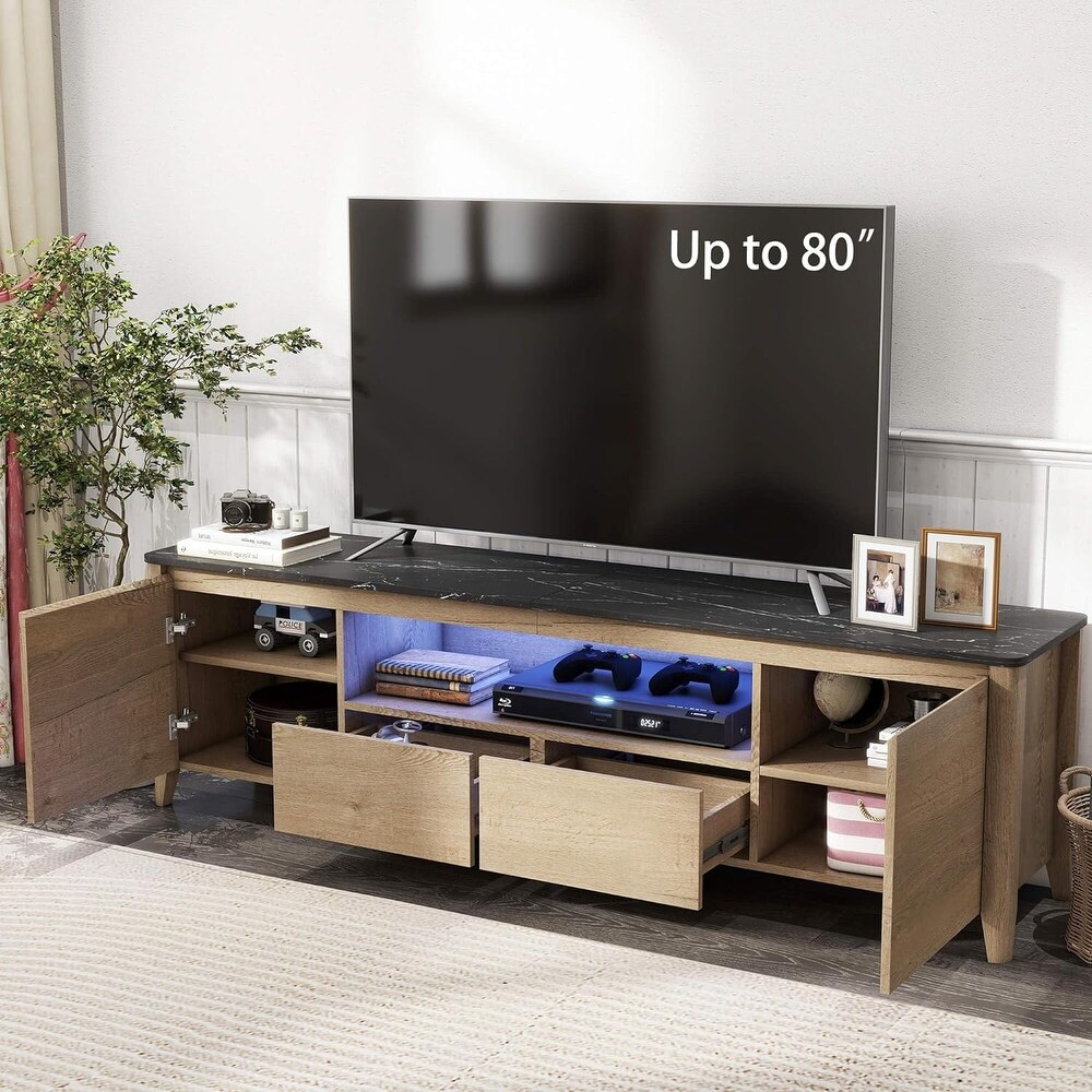 TV Stand with Drawers and Doors  Modern Led Entertainment Center for Bedroom 70 inch   M