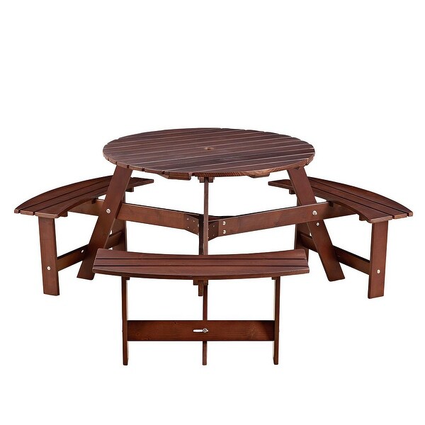 Outdoor round wooden picnic set with umbrella hole (6 persons/8 persons)