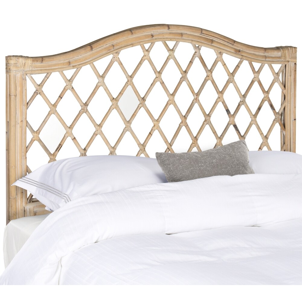 SAFAVIEH Gabrielle White Washed Rattan Wicker Trellis Headboard (Full)