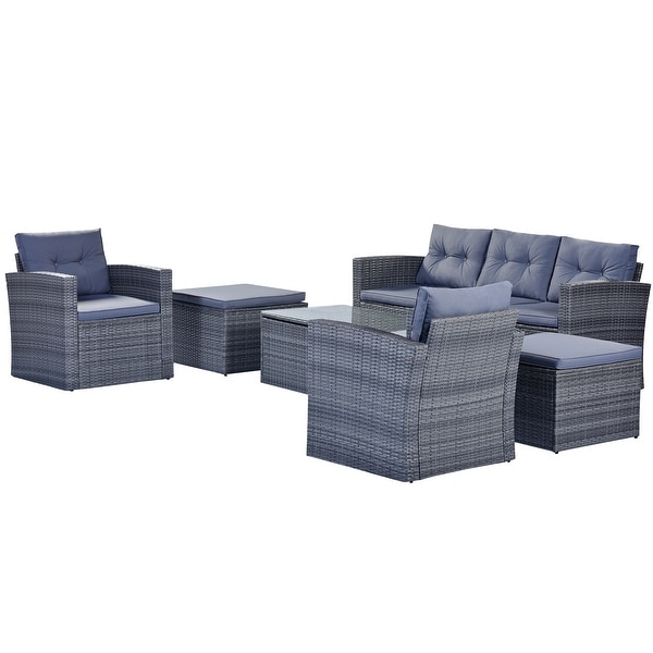 6piece AllWeather Wicker PE rattan Patio Outdoor Dining Conversation Sectional Set with coffee table