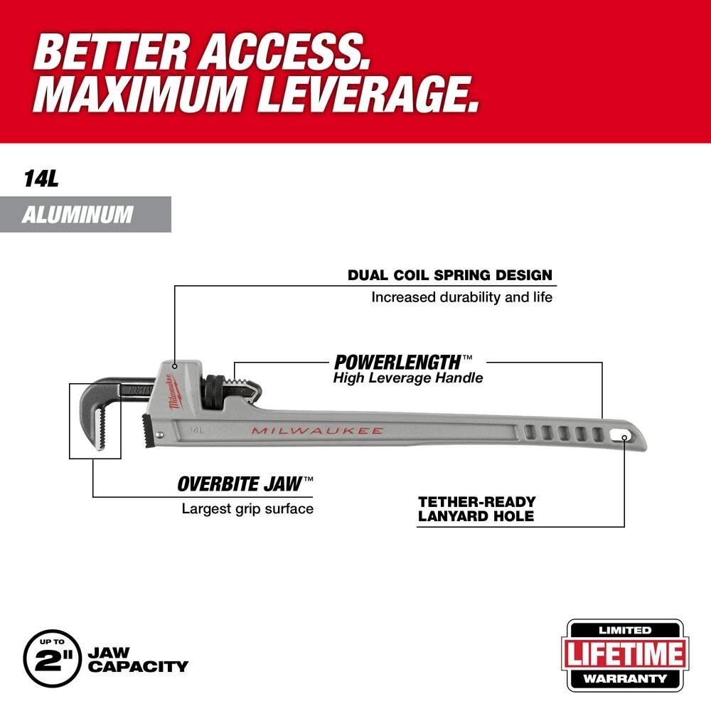 Milwaukee 14L Aluminum Pipe Wrench with POWERLENGTH Handle 48-22-7215 from Milwaukee