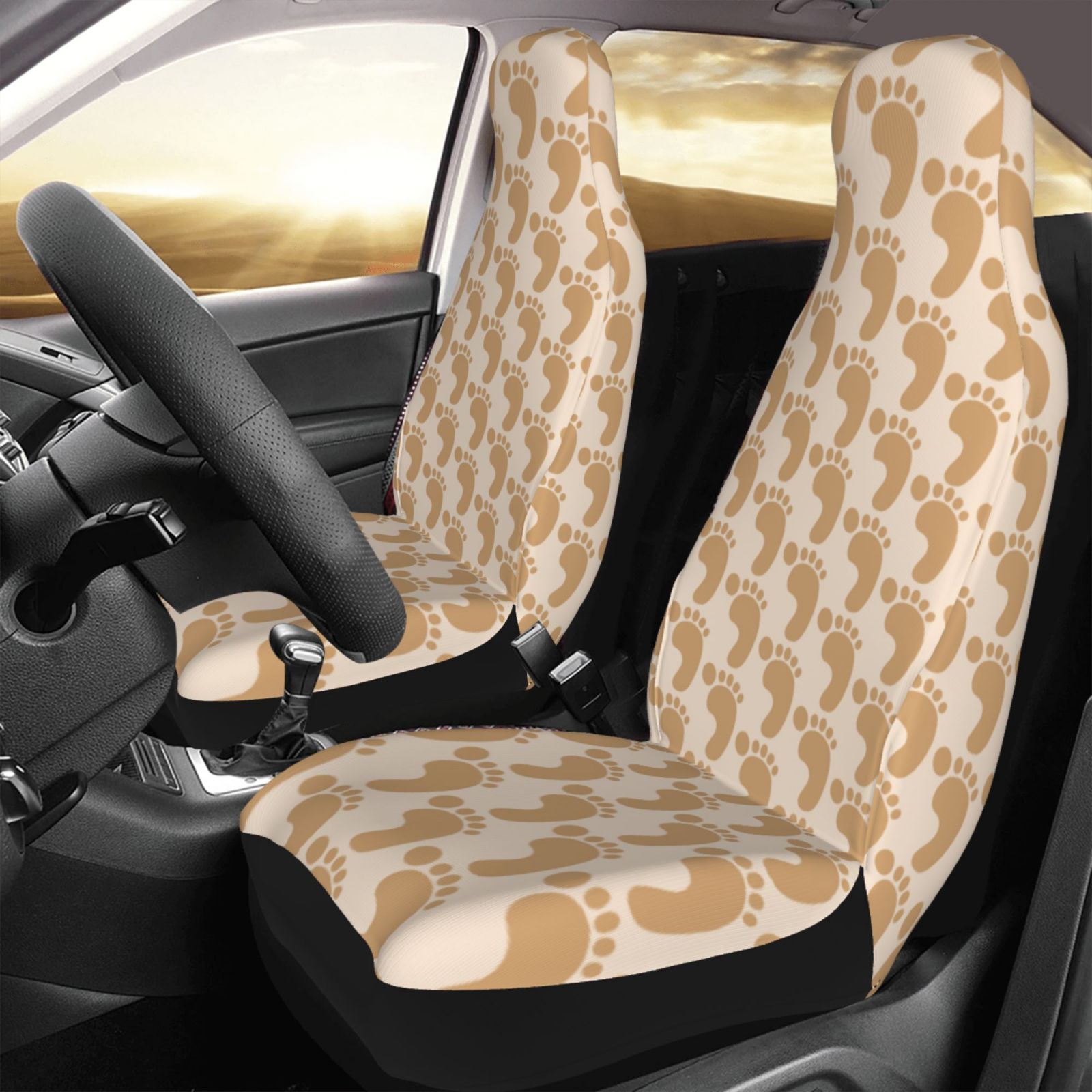 TEQUAN Front Seat Covers， Cute Footprints Pattern 2 Piece Car Seat Cover Fit Most Car SUV Truck Van