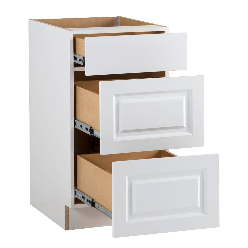 Hampton Bay Benton Assembled 18x34.5x24.5 in. Base Cabinet with 3-Soft Close Drawers in White BT1835D-WH