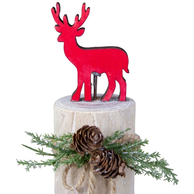 Red Reindeer On Wooden Log Tabletop Christmas Decoration