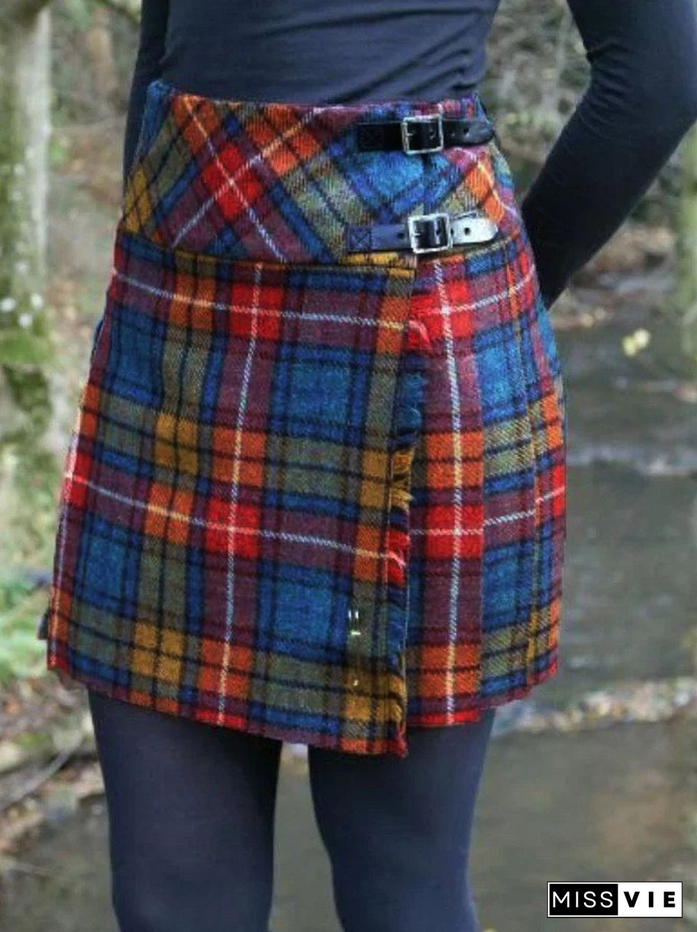 Casual Buttoned Checkered/plaid Vintage Skirt