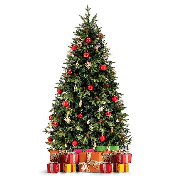 Christmas Tree Holiday Xmas Tree w/ 1，800 Branch Tips，Artificial Christmas Tree Decorations，Metal Hinges and Foldable Base.