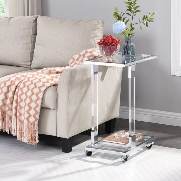 Glass Top C Shape Square Side Table