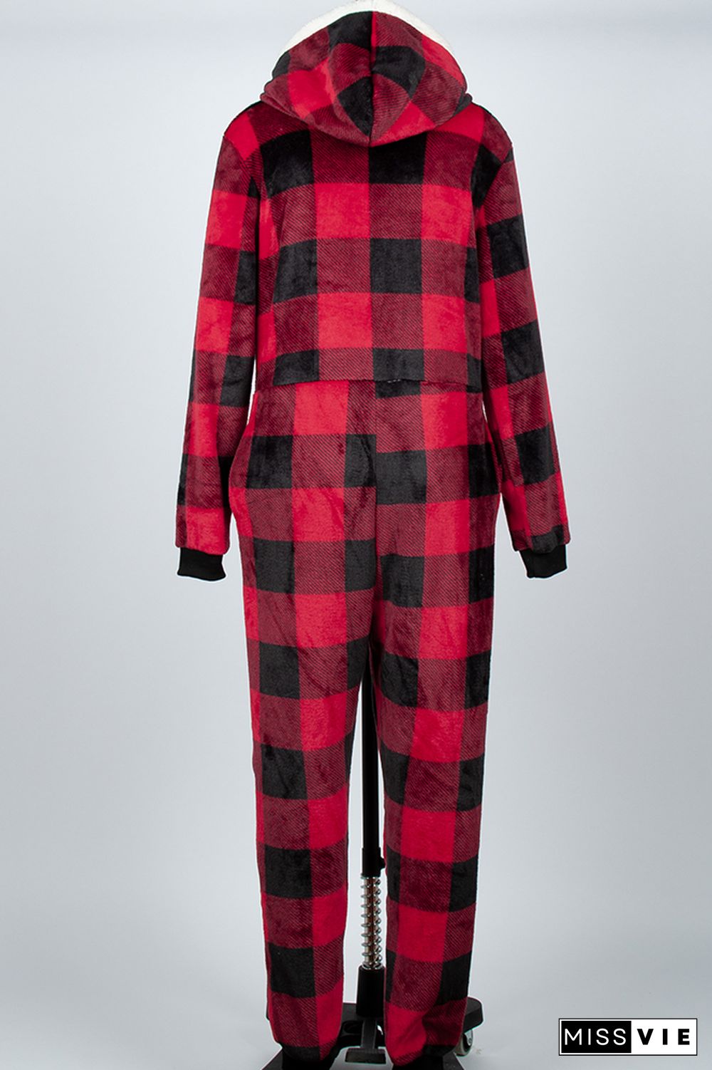 Red Buffalo Plaid Hooded Flannel Jumpsuit