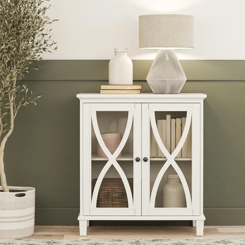 Celeste White Accent Cabinet with Glass Doors