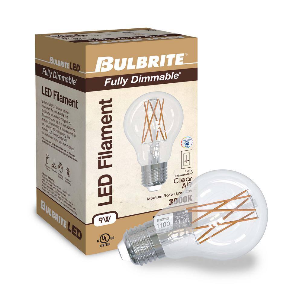 Bulbrite 75-Watt Equivalent A19 Clear Dimmable Edison LED Light Bulb Soft White (2-Pack) 861579