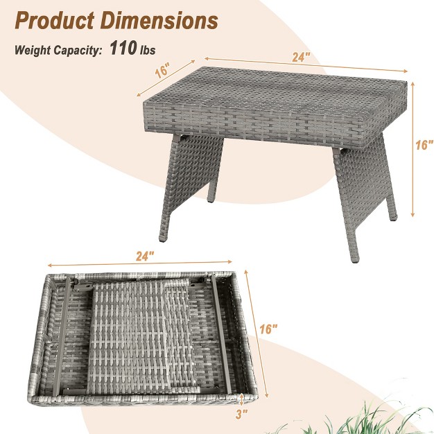 Costway Patio Folding Rattan Wicker Side Table End Coffee Table Portable Garden Mix Grey