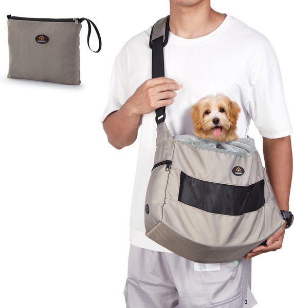 Ownpets Foldable Sling Carrier for Puppies， Small Dogs and Cats， Grey