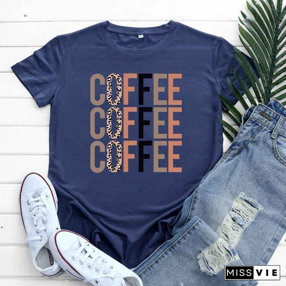 Female Regular Short Sleeve Summer Casual Women Graphic T-shirts Coffee Letter Print Ladies Fashion 100% Cotton O-Neck Tees Tops