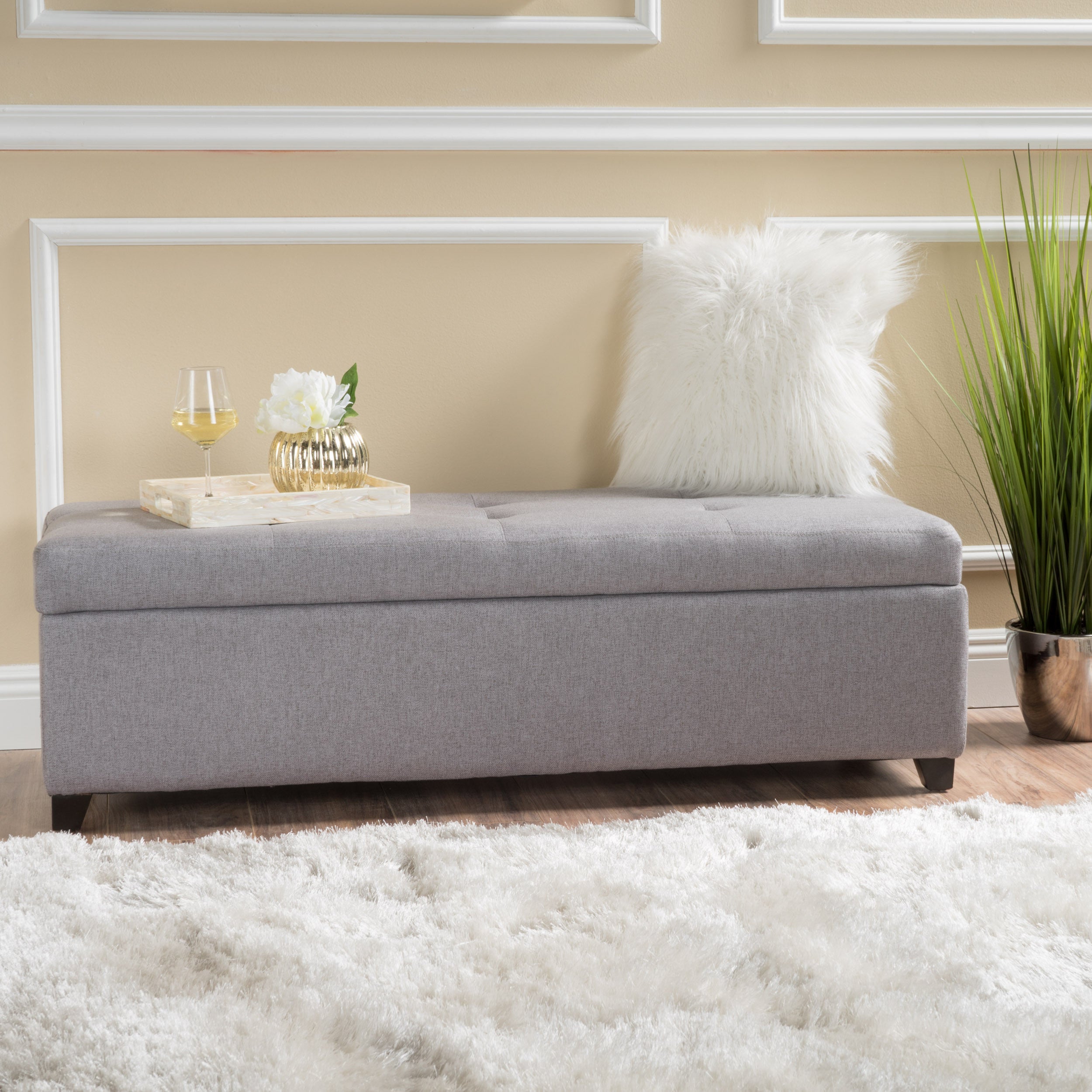 Bajia Contemporary Tufted Fabric Storage Ottoman Bench