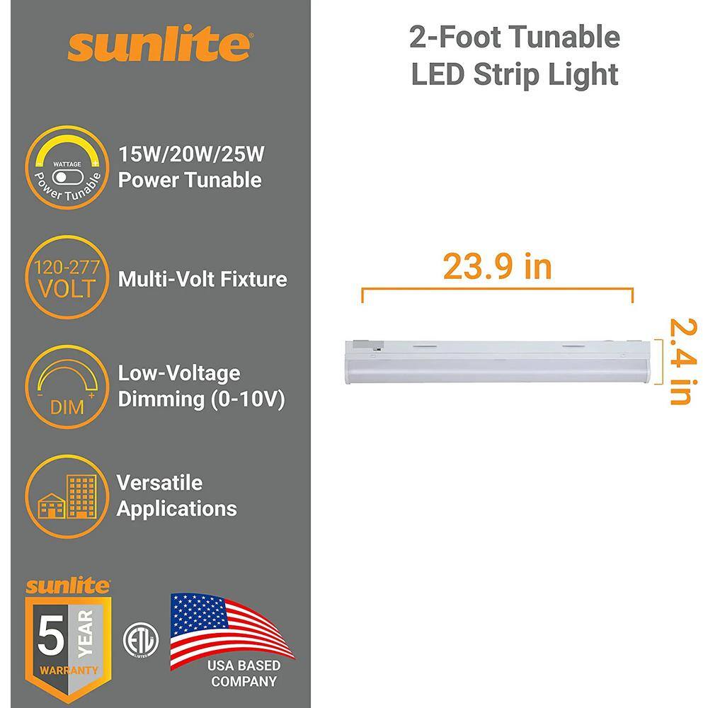 Sunlite 2 ft. Integrated LED Dimmable Color Tunable 3000K 3500K 4000K 5000K Commercial White Strip Fixture HD85463