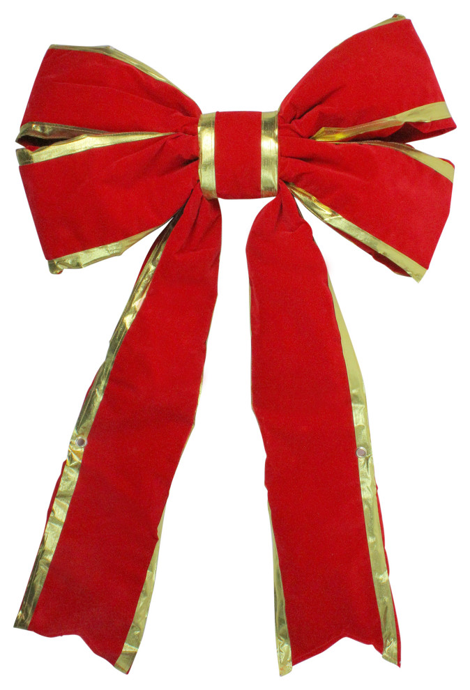 25 quotx 37 quotGiant Red 3D 4 Loop Velveteen Christmas Bow With Gold Trim   Modern   Christmas Ornaments   by Northlight Seasonal  Houzz