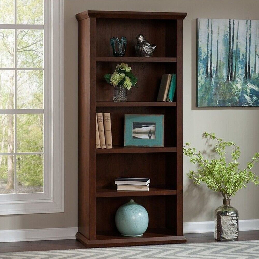 5 Shelf Bookcase Adjustable Shelves Antique Cherry   52 x 63
