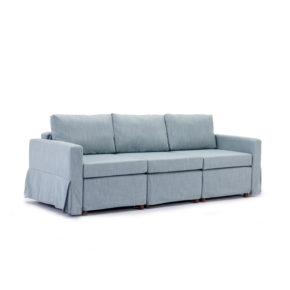 3 Seat Upholstered Module Sectional Sofa L Shape Linen Couch w/Ottoman