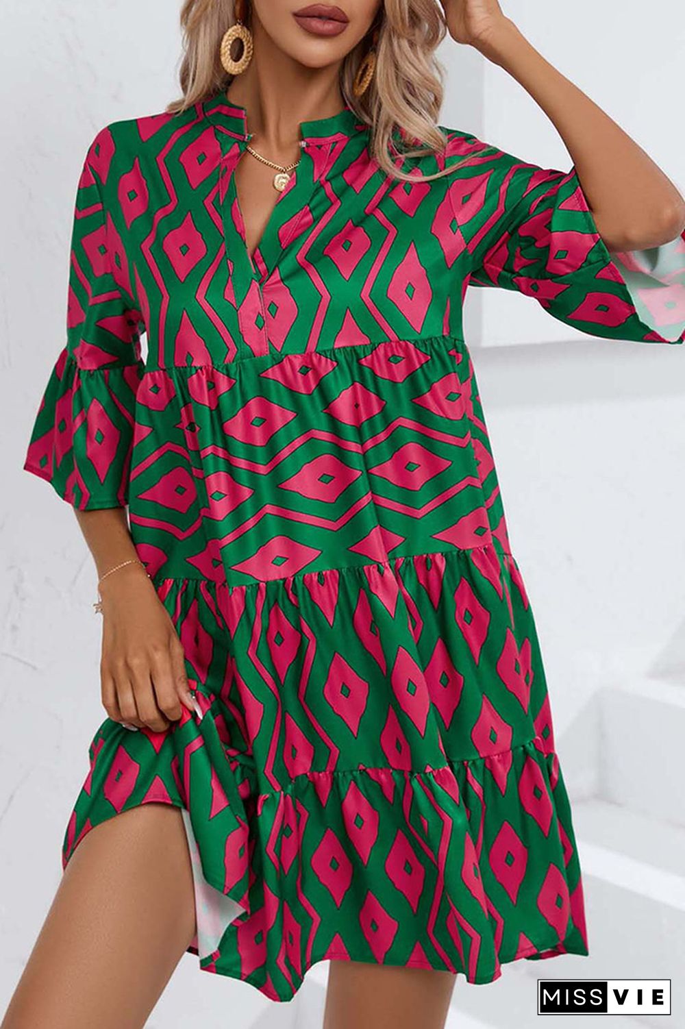 Loose Fit Half Sleeves Printing Dress