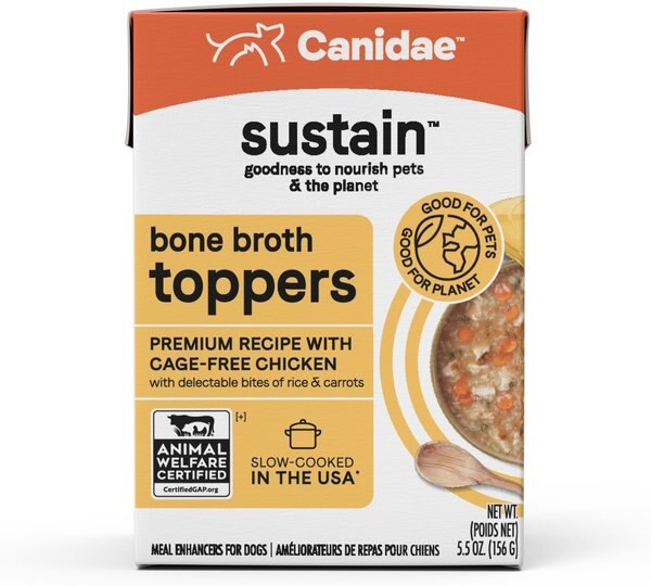 CANIDAE Sustain Bone Broth Toppers Premium Recipe with Cage-Free Chicken Dog Food Topper， 5.5-oz， case of 12