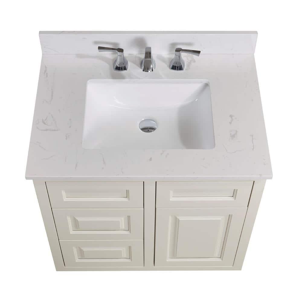 Altair 31 in W Engineered Stone Single Basin Vanity Top in Jazz White with White Basin