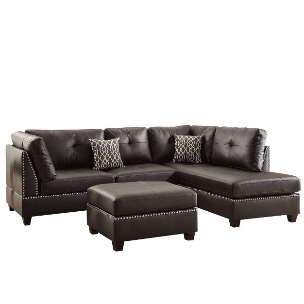 3pc Plushed Bonded Leather Sectional Set Brown Benzara