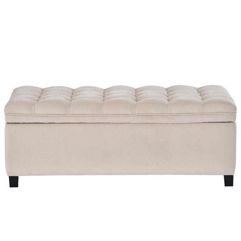 Storage stool  for bedroom  end of bed  button tufted linen fabric Ottoman sofa  bench