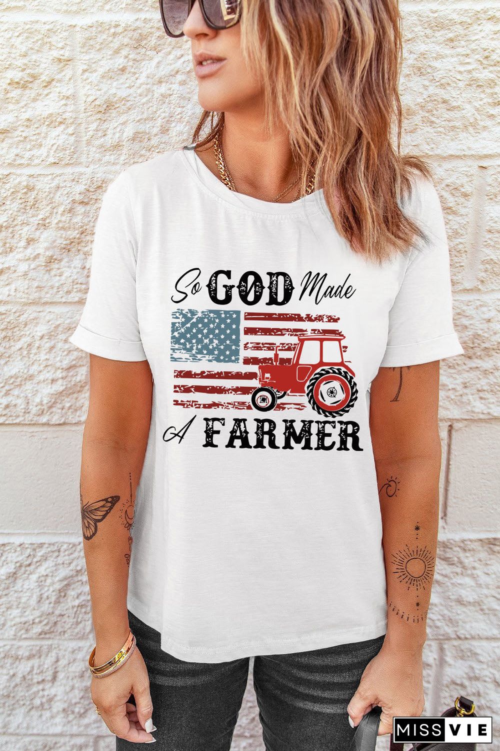 White So God Made A Farmer Graphic Tee