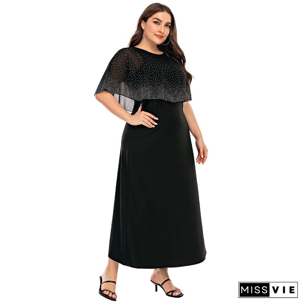 Sale 6Xl Cloak Sleeves Dress Women Elegant Plus Size Dress Bling Black Party Vestido Sheath Femme Robe Maxi Long Dresses D30