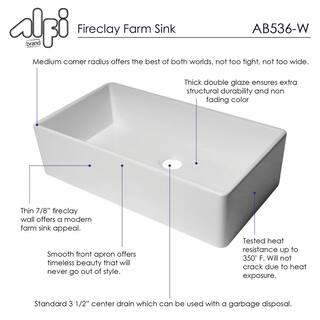 ALFI BRAND Farmhouse Fireclay 35.88 in. Single Bowl Kitchen Sink in White AB536-W