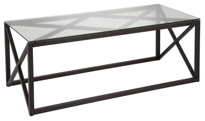 Pemberly Row 17 quotArt Deco Metal Coffee Table with Glass Top in Black and Bronze   Transitional   Coffee Tables   by Homesquare  Houzz