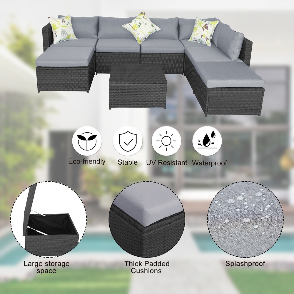 Patio Outdoor 7 Piece PE Rattan Sectional Sofa Furniture Set