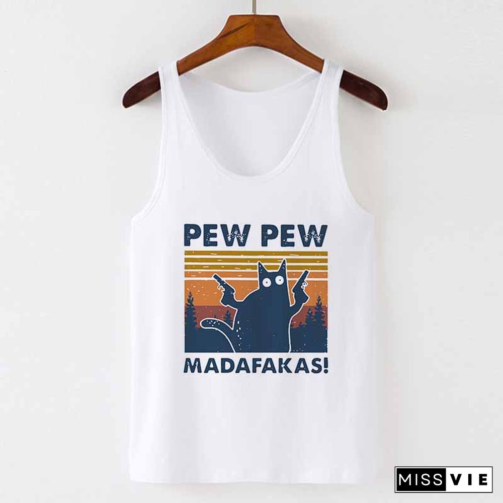 Camisole Sexy Vest Tank Tops Murderous Black Cat With Gun Funny Pew Pew Madafakas Print Women Sleeveless Halloween T Shirt