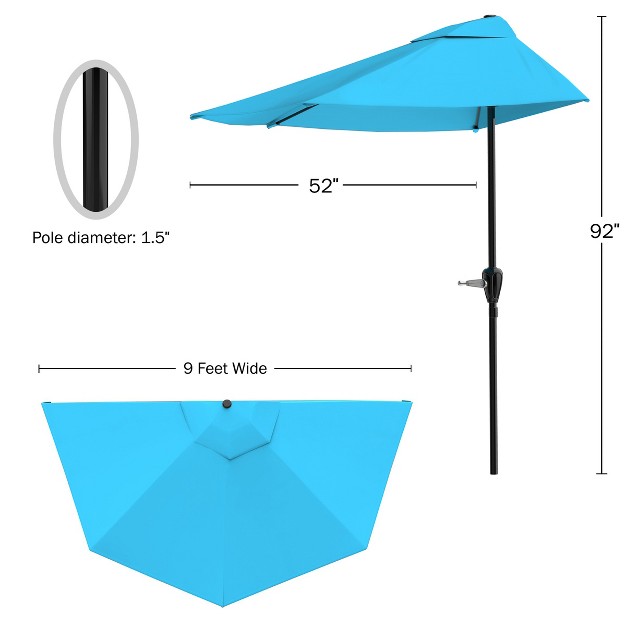 Nature Spring 9 x27 Half round Patio Umbrella Brilliant Blue