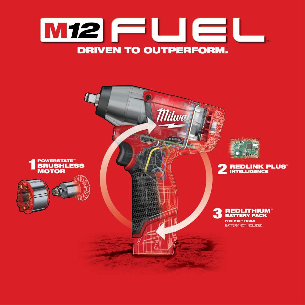 Milwaukee M12 FUEL 3/8 In. Impact Wrench (Tool Only) 2454-20 from Milwaukee