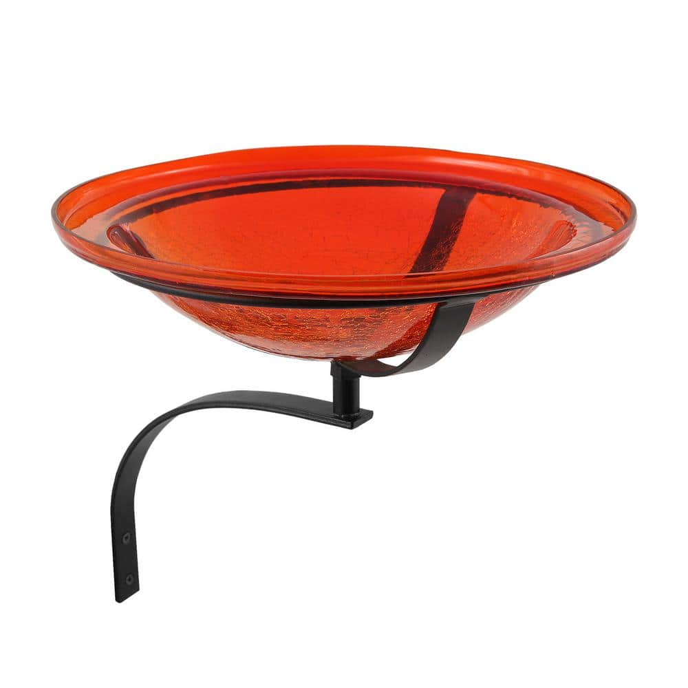 Achla Designs 12.5 in. Dia Red Reflective Crackle Glass Birdbath Bowl with Wall Mount Bracket CGB-09R-WM