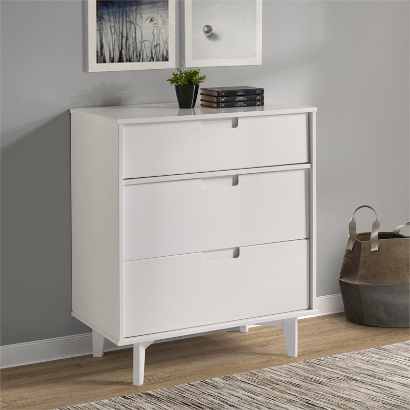 3-Drawer Groove Handle Wood Dresser - White