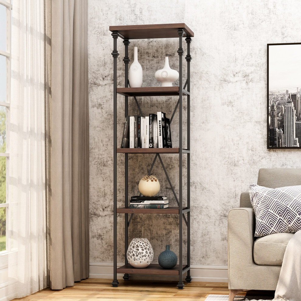 Annabelle Industrial Four Shelf Bookcase   Traditional   Bookcases   by GDFStudio  Houzz