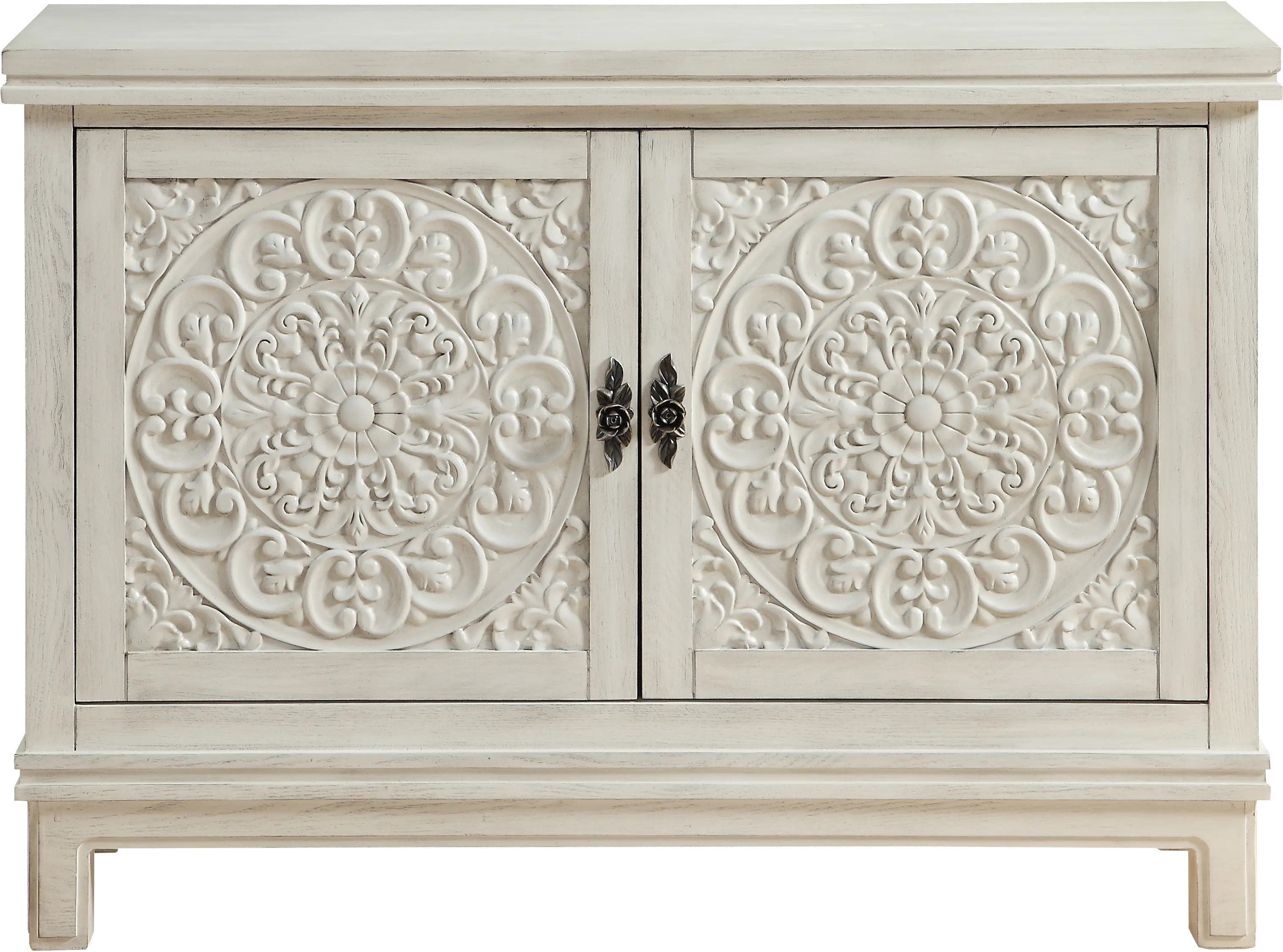 Galina Cream Wood Cabinet with 2 Carved Doors