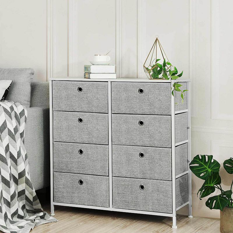 4-tier Wide Drawer Dresser， Storage Unit With 8 Easy Pull Fabric Drawers